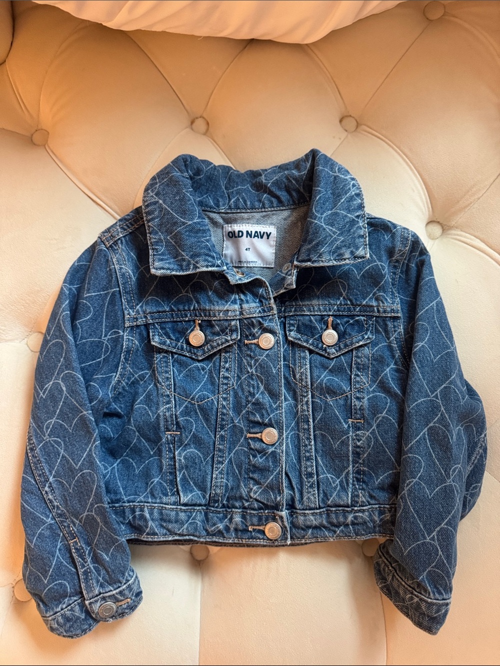 Old Navy Blue Denim Jacket with Heart Print